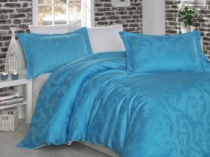 Комплект постельного белья семейное из бамбука DIAMOND FLOWER бело-голубой 100% Бамбук