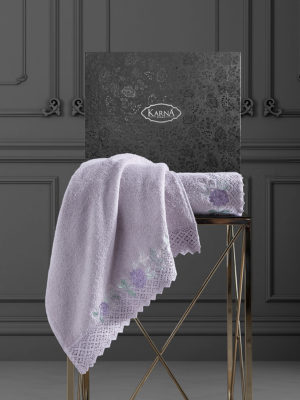 Комплект махровых полотенец  c гипюр AMORA Светло-лаванда